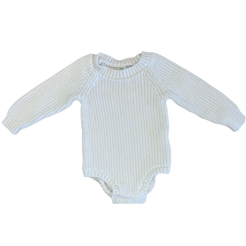 Little Navy‎ Baby Knit Long Sleeve Bodysuit Cream 100% Organic Cotton 6-9M